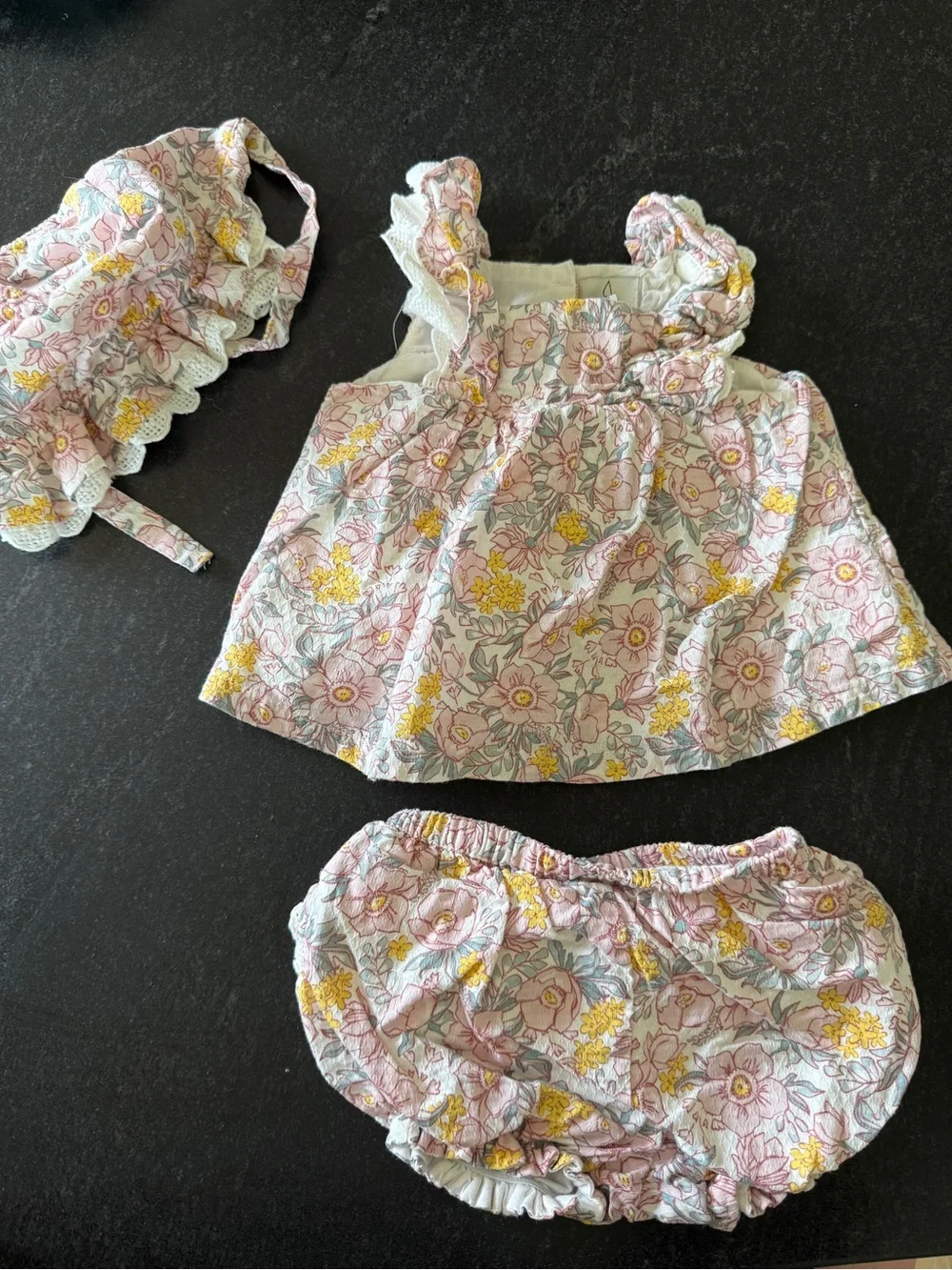 Joie Floral Ruffle Diaper Cover Set - Pink & Yellow